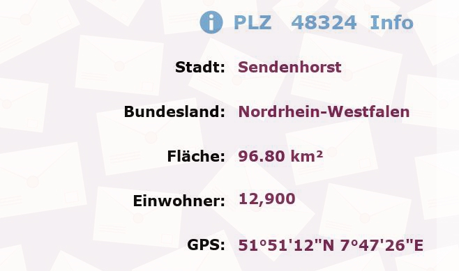 Postleitzahl 48324 Sendenhorst, Nordrhein-Westfalen Information