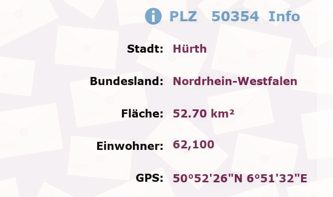 Postleitzahl 50354 Hürth, Nordrhein-Westfalen Information