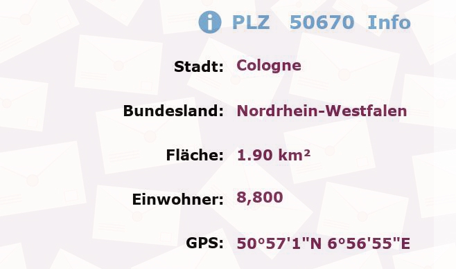 Postleitzahl 50670 Köln, Nordrhein-Westfalen Information