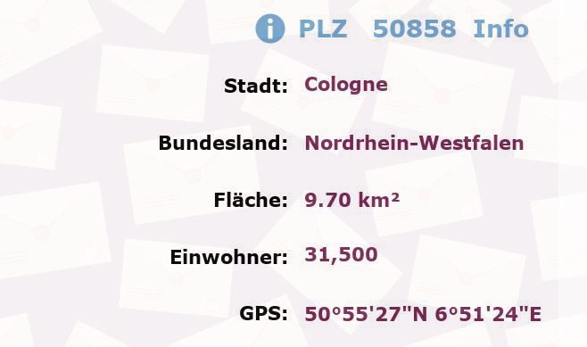 Postleitzahl 50858 Köln, Nordrhein-Westfalen Information