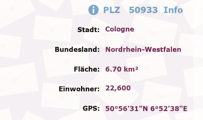 Postleitzahl 50933 Köln, Nordrhein-Westfalen Information