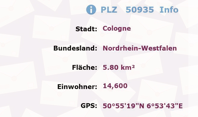 Postleitzahl 50935 Köln, Nordrhein-Westfalen Information