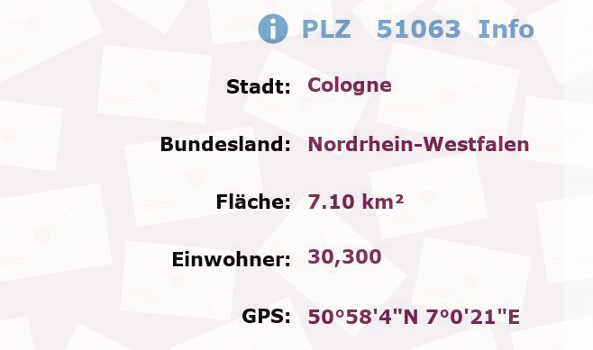 Postleitzahl 51063 Köln, Nordrhein-Westfalen Information