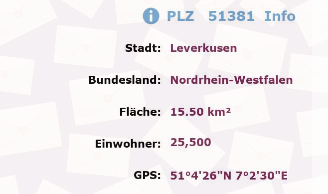 Postleitzahl 51381 Leverkusen, Nordrhein-Westfalen Information