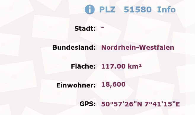 Postleitzahl 51580 Nordrhein-Westfalen Information
