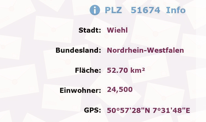 Postleitzahl 51674 Wiehl, Nordrhein-Westfalen Information