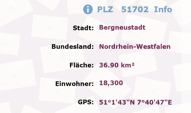 Postleitzahl 51702 Bergneustadt, Nordrhein-Westfalen Information