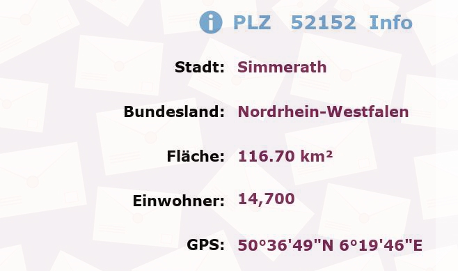 Postleitzahl 52152 Simmerath, Nordrhein-Westfalen Information