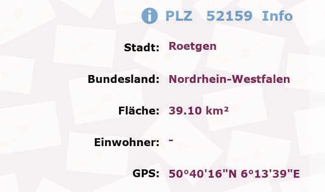 Postleitzahl 52159 Roetgen, Nordrhein-Westfalen Information