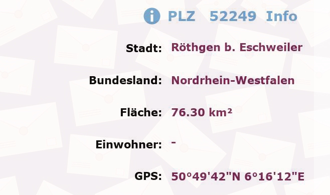 Postleitzahl 52249 Röthgen b. Eschweiler, Nordrhein-Westfalen Information