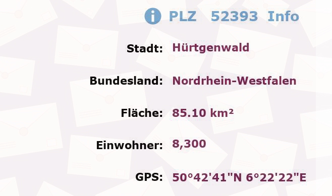 Postleitzahl 52393 Hürtgenwald, Nordrhein-Westfalen Information