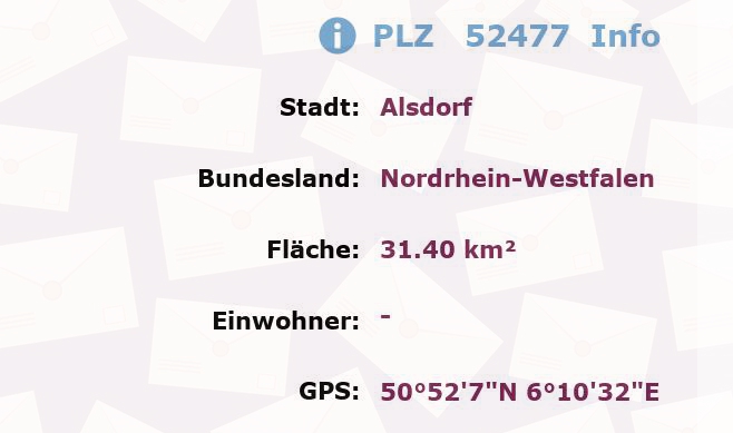 Postleitzahl 52477 Alsdorf, Nordrhein-Westfalen Information