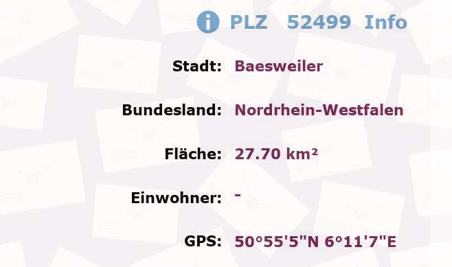 Postleitzahl 52499 Baesweiler, Nordrhein-Westfalen Information