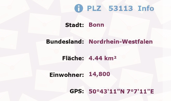 Postleitzahl 53113 Bonn, Nordrhein-Westfalen Information