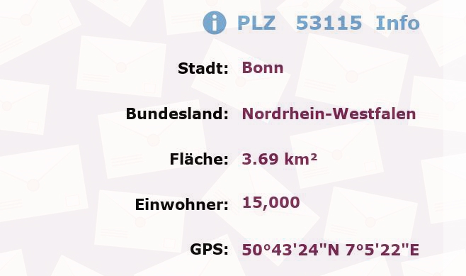 Postleitzahl 53115 Bonn, Nordrhein-Westfalen Information