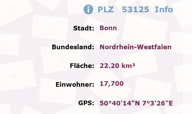 Postleitzahl 53125 Bonn, Nordrhein-Westfalen Information