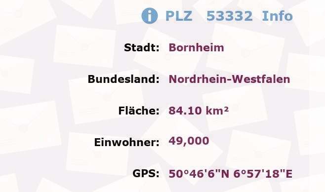 Postleitzahl 53332 Bornheim, Nordrhein-Westfalen Information