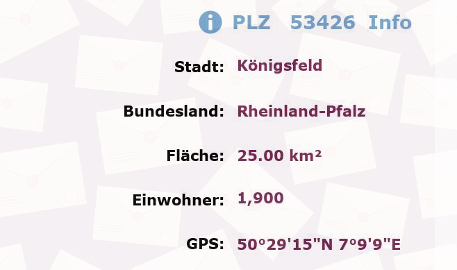 Postleitzahl 53426 Königsfeld, Rheinland-Pfalz Information