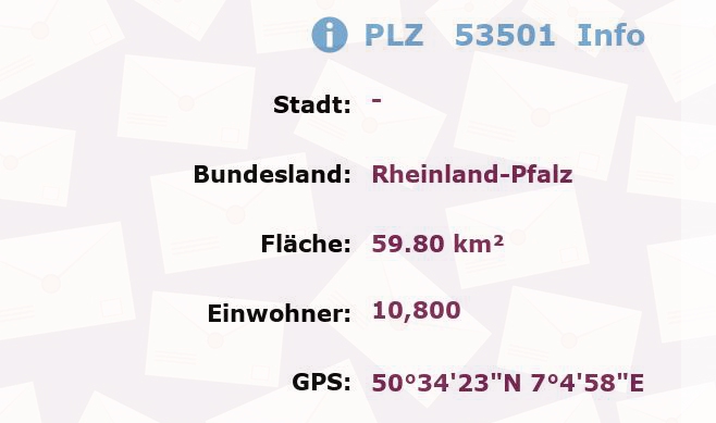 Postleitzahl 53501 Rheinland-Pfalz Information