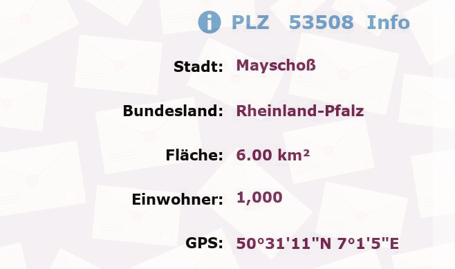 Postleitzahl 53508 Mayschoß, Rheinland-Pfalz Information