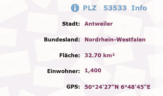 Postleitzahl 53533 Antweiler, Nordrhein-Westfalen Information