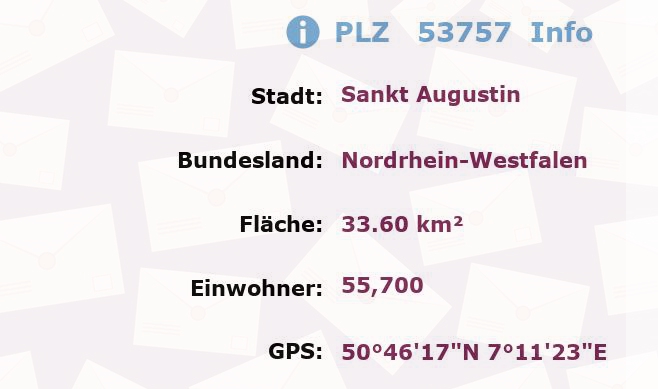 Postleitzahl 53757 Sankt Augustin, Nordrhein-Westfalen Information