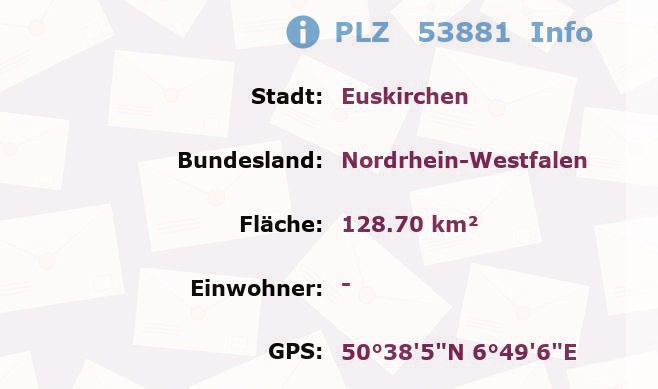 Postleitzahl 53881 Euskirchen, Nordrhein-Westfalen Information