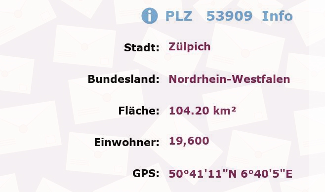 Postleitzahl 53909 Zülpich, Nordrhein-Westfalen Information