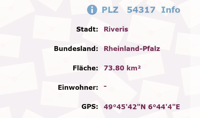 Postleitzahl 54317 Riveris, Rheinland-Pfalz Information