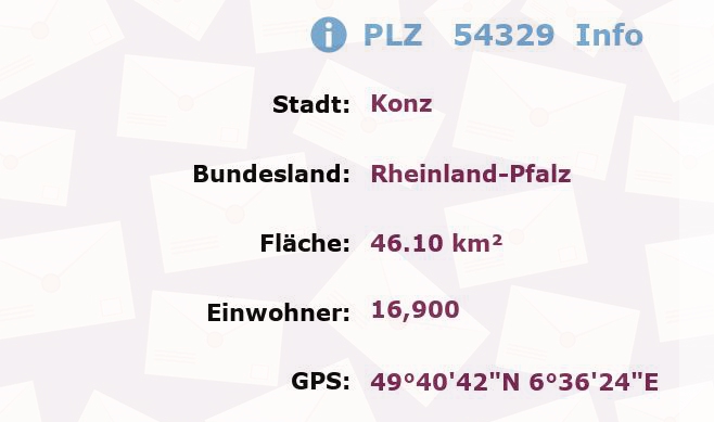 Postleitzahl 54329 Konz, Rheinland-Pfalz Information