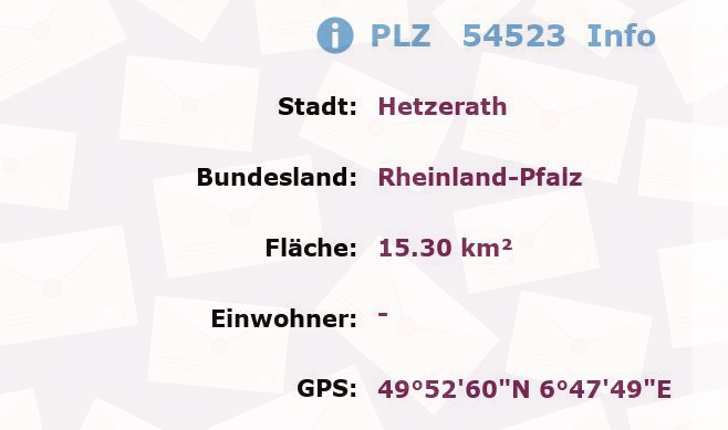 Postleitzahl 54523 Hetzerath, Rheinland-Pfalz Information