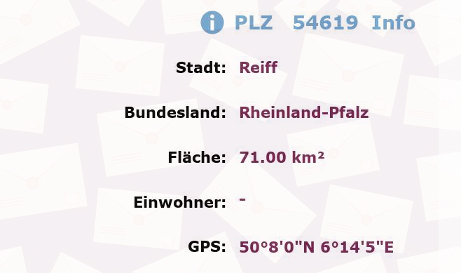 Postleitzahl 54619 Reiff, Rheinland-Pfalz Information