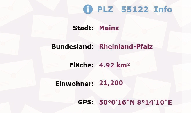 Postleitzahl 55122 Mainz, Rheinland-Pfalz Information