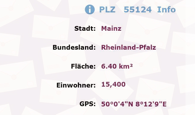 Postleitzahl 55124 Mainz, Rheinland-Pfalz Information