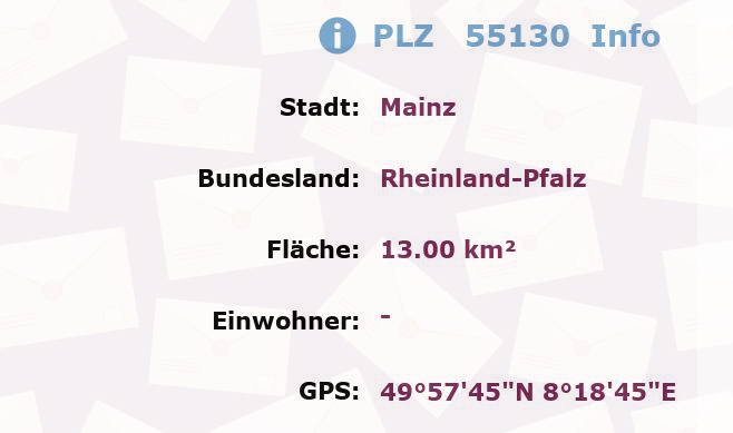 Postleitzahl 55130 Mainz, Rheinland-Pfalz Information