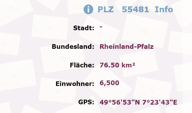 Postleitzahl 55481 Rheinland-Pfalz Information
