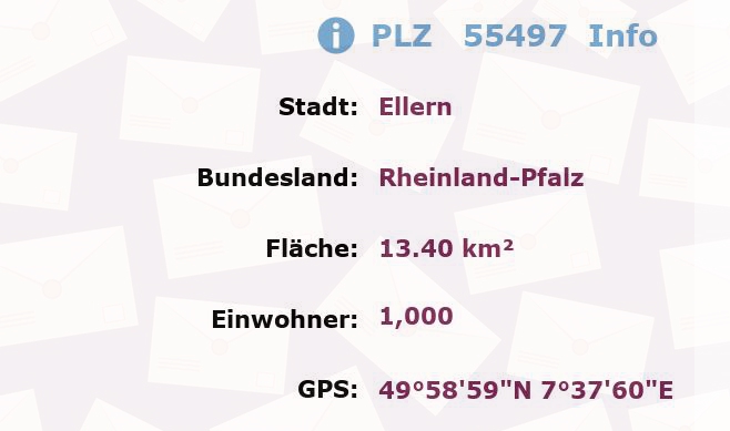 Postleitzahl 55497 Ellern, Rheinland-Pfalz Information