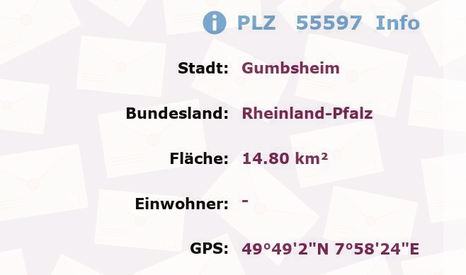 Postleitzahl 55597 Gumbsheim, Rheinland-Pfalz Information