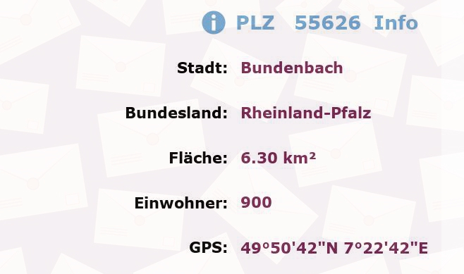 Postleitzahl 55626 Bundenbach, Rheinland-Pfalz Information