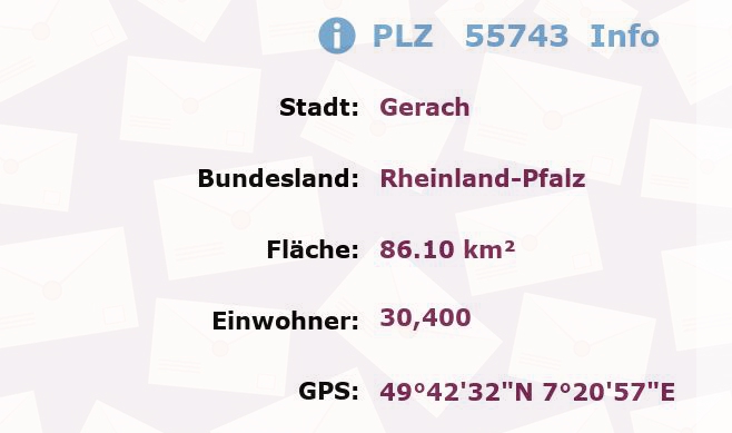 Postleitzahl 55743 Gerach, Rheinland-Pfalz Information