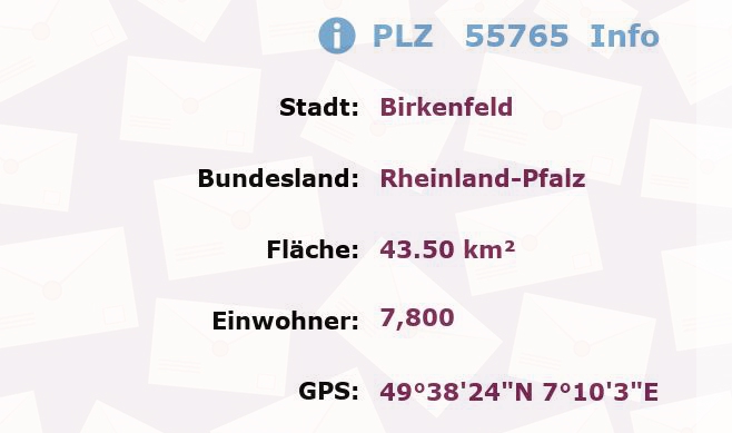 Postleitzahl 55765 Birkenfeld, Rheinland-Pfalz Information