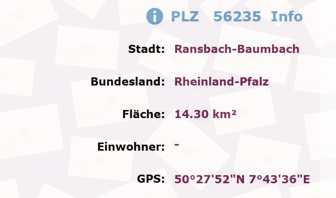 Postleitzahl 56235 Ransbach-Baumbach, Rheinland-Pfalz Information