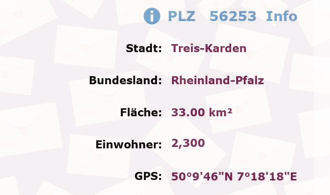 Postleitzahl 56253 Treis-Karden, Rheinland-Pfalz Information