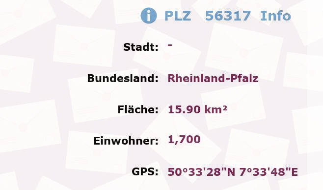 Postleitzahl 56317 Rheinland-Pfalz Information