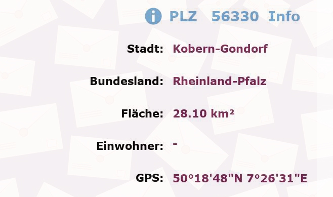 Postleitzahl 56330 Kobern-Gondorf, Rheinland-Pfalz Information