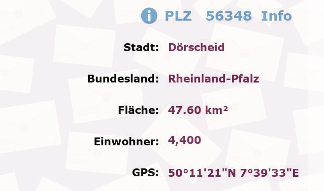 Postleitzahl 56348 Dörscheid, Rheinland-Pfalz Information