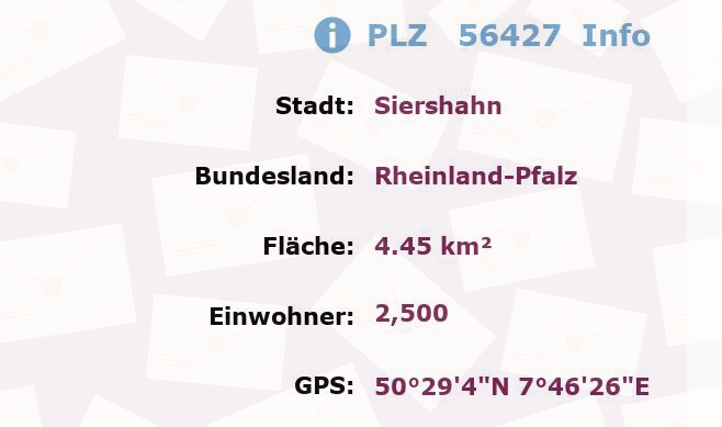 Postleitzahl 56427 Siershahn, Rheinland-Pfalz Information