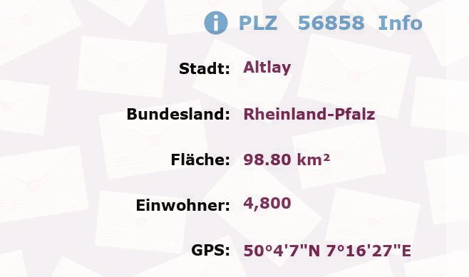 Postleitzahl 56858 Altlay, Rheinland-Pfalz Information