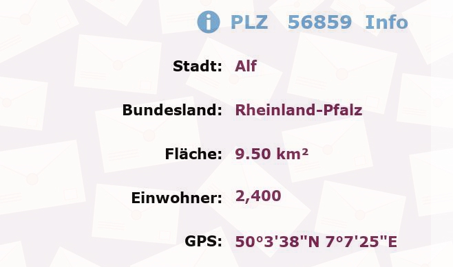 Postleitzahl 56859 Alf, Rheinland-Pfalz Information