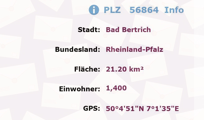 Postleitzahl 56864 Bad Bertrich, Rheinland-Pfalz Information